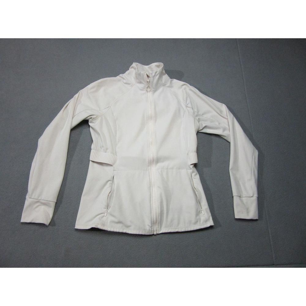 Fabletics Jacket Womens Small White Logo Training Thumbholes Full Zip